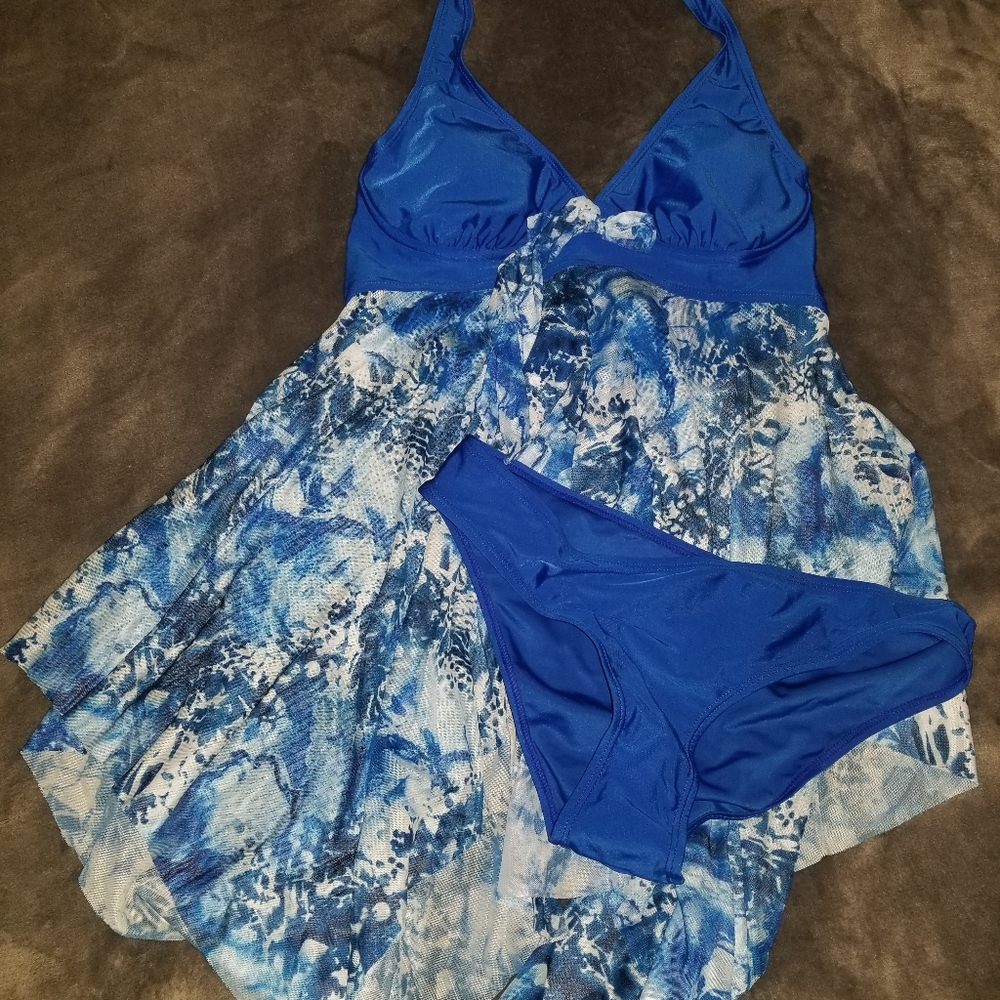 Blue Tie-Dye Watercolor print bathingsuit swimsuit
